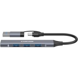 Разклонител HUB Canyon DS-02 4in1 USB-A/C Grey