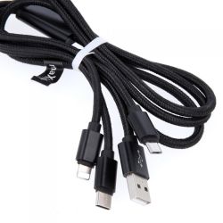 Кабел Maxlife 3in1 USB - Lightning + USB-C + microUSB 1,0 m 2,1A