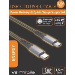 Кабел VS Mobile USB-C към USB-C 5A 140W W5A140WPDBK