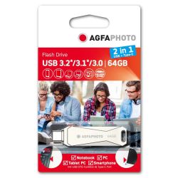 USB Flash Drive Agfa 3.0 OTG 2 в 1 USB+Type-C 64GB