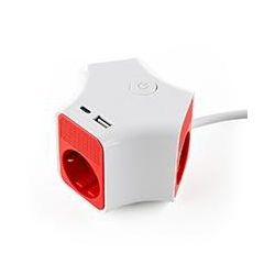 Разклонител Muhler с ключ, 3 гн., +2X USB A+C