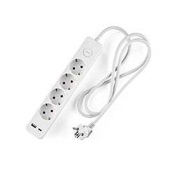 Разклонител Muhler с ключ, 4 гн., +2X USB A+C бързо зарядно