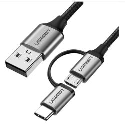 Кабел Ugreen US177 USB-A / USB Micro + USB-C 3A, 1m