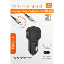 Зарядно устройство VS Mobile CC30AWCC 12-24V 1xUSB-A + 1xUSB-C 3A кабел USB-C