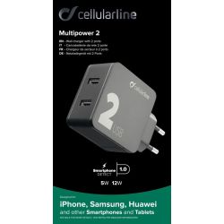 Зарядно устройство Cellular line 220V-2x12W USB бързо зарядно